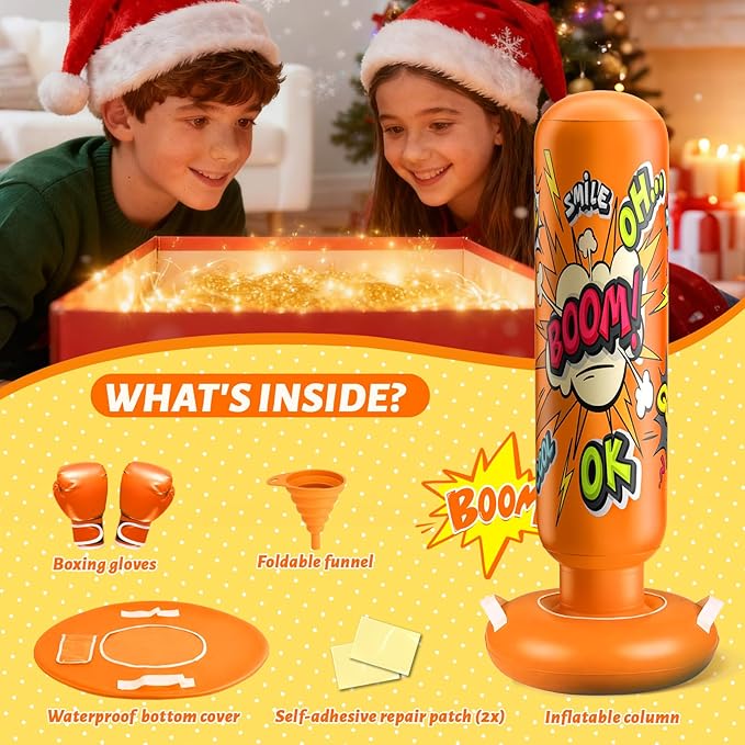 Inflatable Punching Bag for Kids 3-12, Boxing Equipment for Kids and Adults, Christmas, Birthday Gifts, Punching Bag Practice Karate, Taekwondo