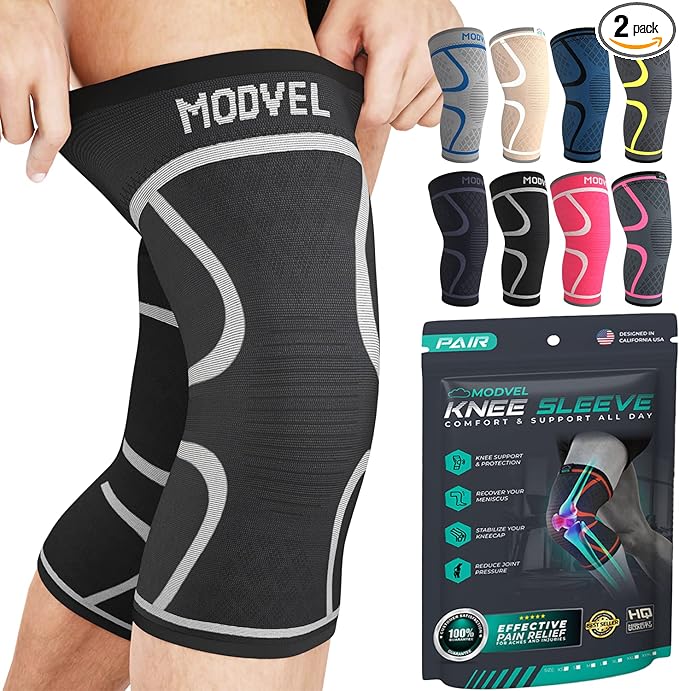 Modvel Compression Knee Brace for Women & Men - For Knee Pain, Compression Sleeve Knee Support for Meniscus Tear ACL & Arthritis Pain Relief Knee & Protection for Working Out, Running & All Sports