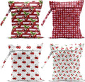 4 Pack Cute Stripes Checkered Cherry Wet Bag Waterproof Washable Reusable Wet Dry Bag for Swimsuit C Dirty Clothes Cloth Diaper Travel Beach Pool Yoga Gym Toiletries Travel Beach Essentials