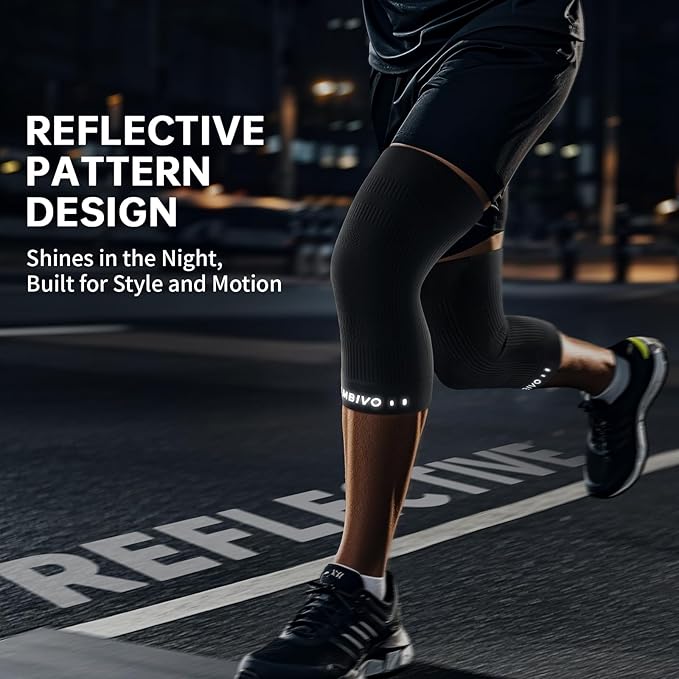 CAMBIVO Elite Motion Series Knee Brace for Women and Men (2 Pack), Ultra-Thin Lightweight Knee Compression Sleeve with Reflective Design for Pain Relief, Running, Workouts, Daily Use (Black, X-Large)