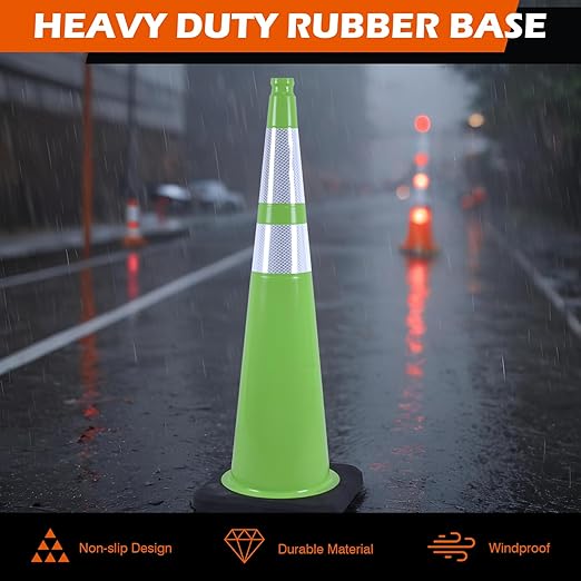 6 Pack 36" Green Traffic Control Cones – High-Visibility PVC Safety Cones with Black Base for Construction Parking Crowd Control(36 inch-6Pack)