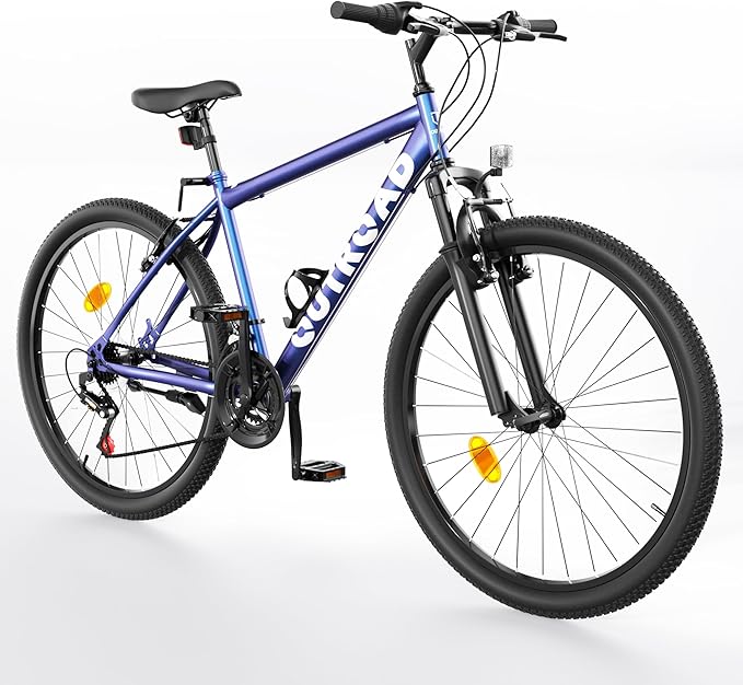 26 inch Mountain Bike with 7/21 Speeds Lightweight Cycling Bicycles, Dual Disc/V Brake,Metal Frame Bicycle for Men and Women, Adult Racing Bike, Road Bike(Blue/Grey/Black)