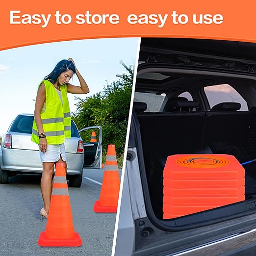 [5 Pack]18 Inch Collapsible Traffic Safety Cones - Parking Cones with Reflective Collars, Orange Safety Cones for Parking lot, Driveway, Driving Training etc