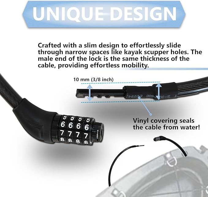 Lumintrail Long Coiled Bike Cable Lock 3/8 Inch 20ft. (4, 6, 10, 15, 20, 25, 30ft), Weatherproof Locks for Kayak, Bike, Scooter, Paddleboard, Resettable Combination Lock Anti Theft Protection