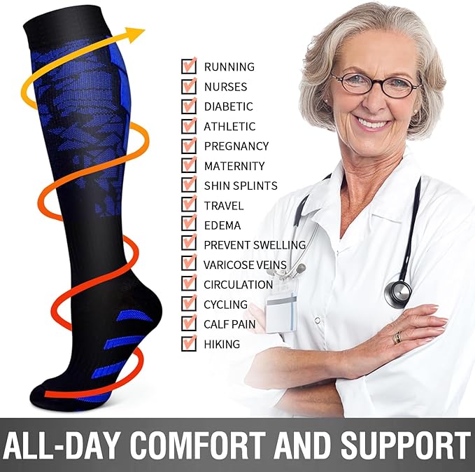 6 Pack Copper Compression Socks for Women and Men Circulation-Best Support for Medical, Running,Nursing,Athletic