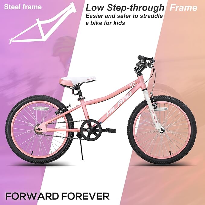 HILAND 20 Inch Kids' Bicycles Mountain Bike for Boys, Girls 5+ Years Old, Single Speed Kids Bicycles with Dual Handbrakes, Child Bike