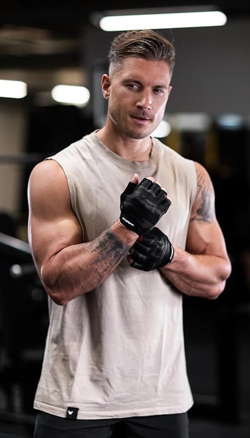 Fitgriff® Workout Gloves (Padded) for Men & Women - Fingerless Gym Gloves for Weight Lifting, Training - Full Palm Protection, Size : 8