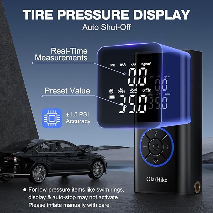 OlarHike Tire Inflator Portable Air Compressor, Long Range Battery, 160PSI Auto Air Pump for Car Tires, Bike,Bicycle, Motorcycles,Electric Pump with LED Light & Digital Pressure Gauge