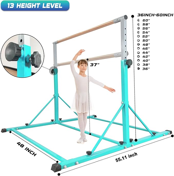MARFULA Gymnastic Bar for Kid and Teenage Ages 3-25, 5 FT / 8 FT Base Length, 4 FT Width 5 FT Height, Gymnastic Kip Bar Horizontal Bar for Gymnast, Gymnastic Training Equipment for Home and Club Use