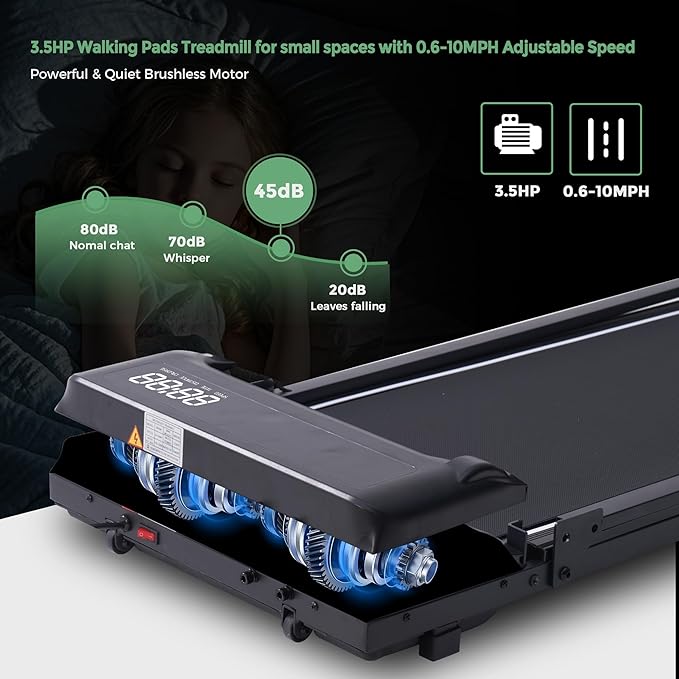 Compact Walking Pad with Handle Bar, Foldable Electric Treadmill with Handles and 3.5HP Powerful Motor, Portable Small Walking Pads Treadmill for Home Small Spaces,400LBS Weight Capacity