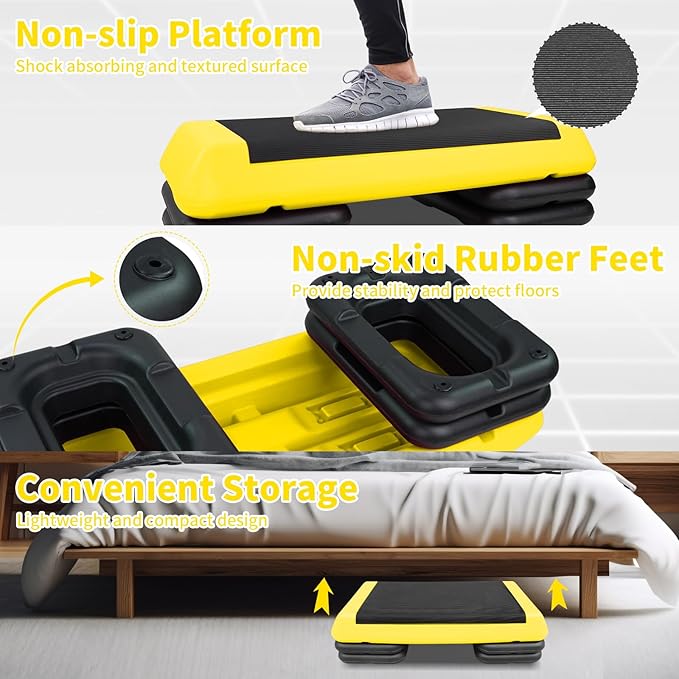Exercise Workout Aerobic Step Platform Trainer, 28.5" Aerobic Stepper with 4"-6"-8" Adjustable Height Risers