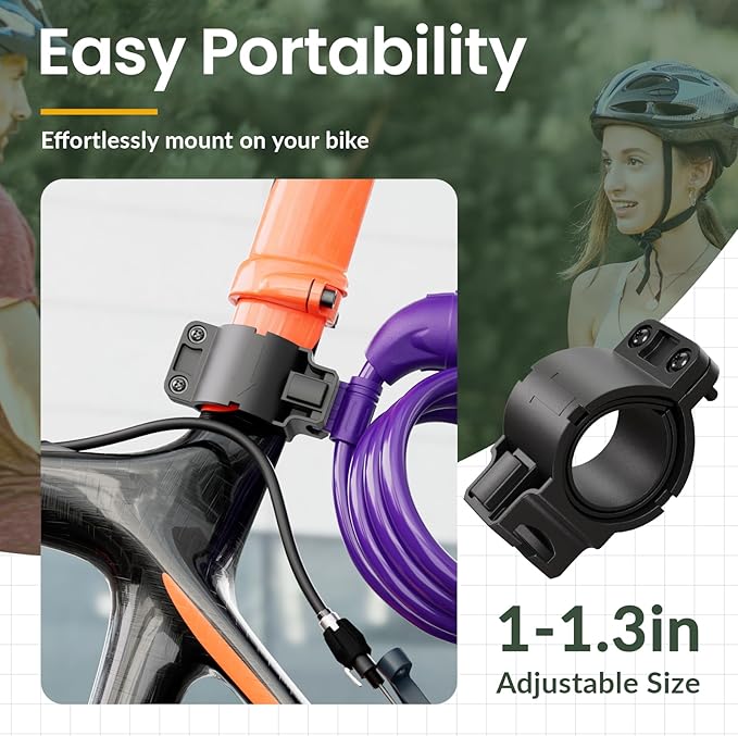 Titanker Bike Lock, Bicycle Lock 4 Feet Cable Lock 1/2 Inch Resettable Bike Lock Combination with Mounting Bracket, Bike Accessories for Bicycle, Electric Scooter, Motorcycle