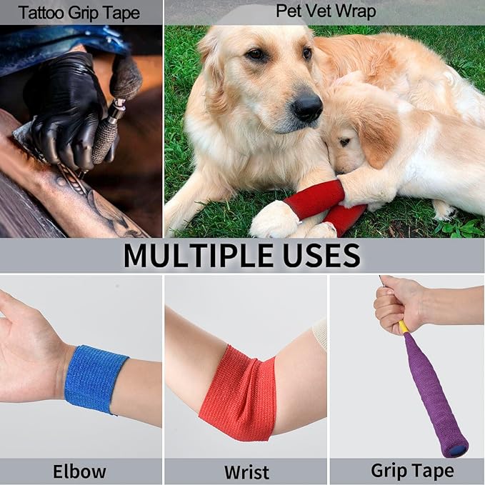 24 Pack Self Adherent Cohesive Wrap Bandages Non Woven Cohesive Bandage Elastic Self Adhesive Bandage Wrap Sports Athletic Tape First Aid Tape for Wrist Ankle Pet Vet Wrap Grip Cover 2 inch (Blue)