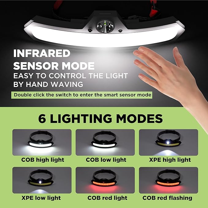3 Pack LED headlamp rechargeable, 1200 mAh battery head lamp with 6 lightning modes, Red safety headlight with adjustable light angle, led headlights high and low beam for camping, hiking, running