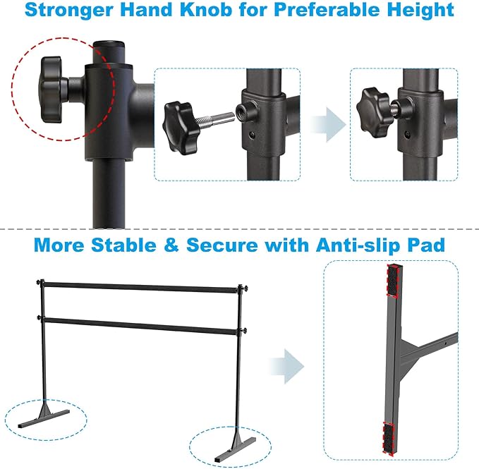 4FT/5FT/6FT Height Adjustable Freestanding Ballet Barre with Fabric Sleeve Portable Double Ballet Bar 350 lbs Capacity Heavy Duty Dance Barre for Home Workout, Stretch