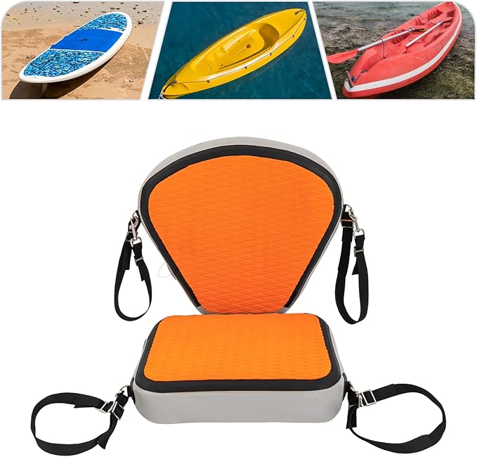 Inflatable Kayak Seat with Back Support, Portable Thicken Cushion, Padded Kayak Seats, Adjustable Strap, Paddle Board Seat Replacement for Kayaking Canoeing Drifting Rafting Fishing