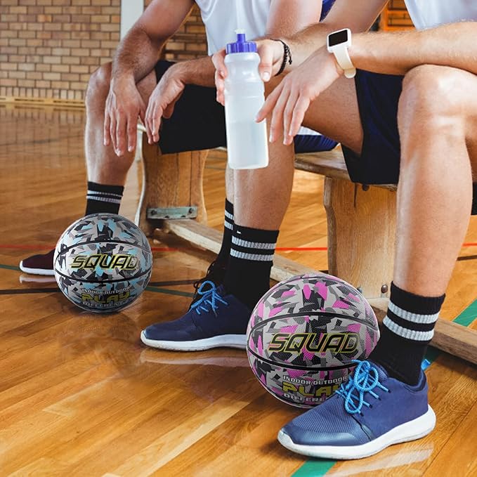 SQUAD Colored Camo Outdoor Basketball - High-Performance Rubber Basketball, Official Regulation Size 7 (29.5''), Includes Pump and Mesh Bag