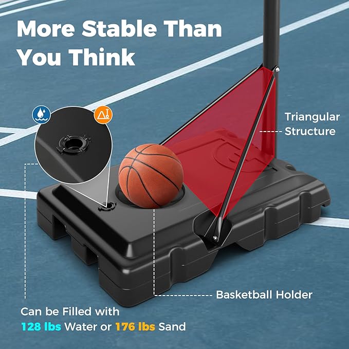 Goplus Portable Basketball Hoop, 10FT Height Adjustable Basketball Goal w/44‘’ Shatterproof Backboard, Outdoor Basketball Stand for Adults Backyard Driveway