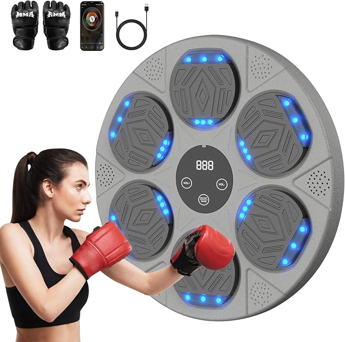 Music Boxing Machine, Boxing Wall Mount Machine for Kids Adult, Bluetooth Smart Boxing Traineing Machine with Boxing Gloves, Boxing Workout Equipment Target for Home, Office, Gym (Upgrade)
