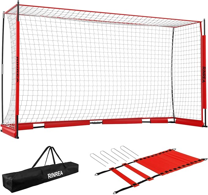 Portable Soccer Goal, Collapsible Soccer Goal Net Metal Base, Quick Setup Soccer Training Equipment with 1 Carry Bag, 1 Agility Ladder, 4 Ground Nails