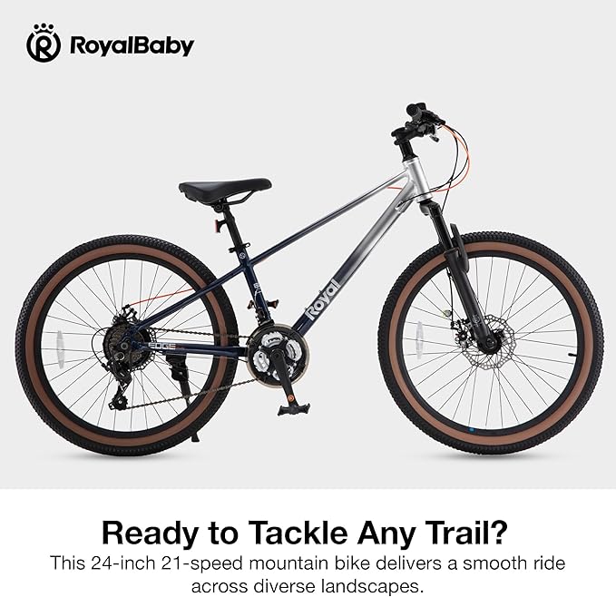 RoyalBaby Kids Mountain Bike for Boys and Girls, Ultra-Light Aluminum 20-24 Inch Wheel Bicycle for 6-14 Years Old Children, 7/21-Speeds Drivetrain