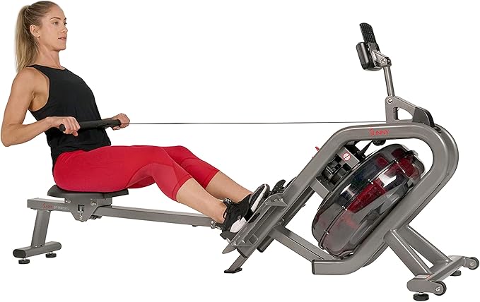 Sunny Health & Fitness Elite Water Rowing Machine with High Dynamic Resistance Vertical Tank, Low-Impact Full-Body Workout and Optional Free SunnyFit App Connectivity