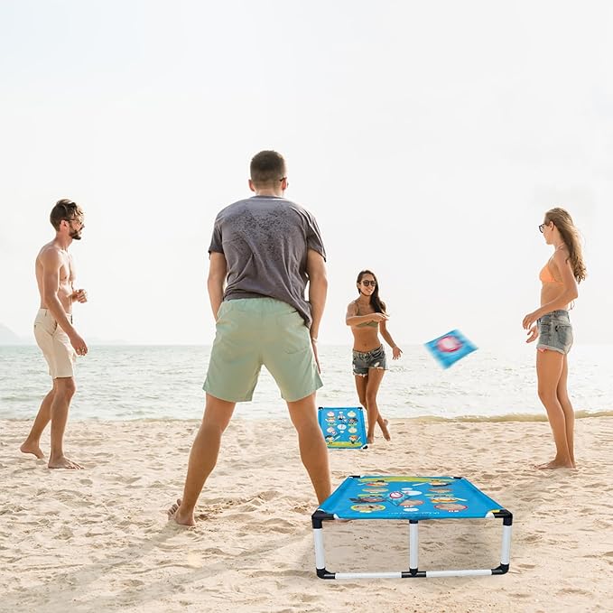 Portable Cornhole Set PVC Framed Corn Holes Outdoor Game Set with 2 Cornhole Boards, 8 Cornhole Bean Bags and Carrying Case, Camping Games Indoor Outdoor for Kids and Adults, Travel Camping Accessory
