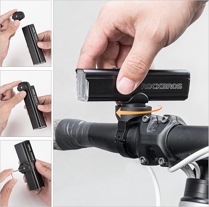 ROCKBROS Bike Light 1000 Lumens USB Rechargeable Bike Headlight Led IPX6 Waterproof Bike Front Light 5 Modes Aluminum Alloy Super Bright Bike Light for Night Riding