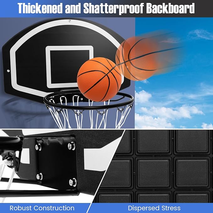 GYMAX Mini Basketball Hoop, Wall Mounted Basketball Hoop with Large Shatterproof Backboard, Weather Resistant Net & Mounting Hardware, Portable Indoor Outdoor Basketball Goal for Kids, Teens, Adults