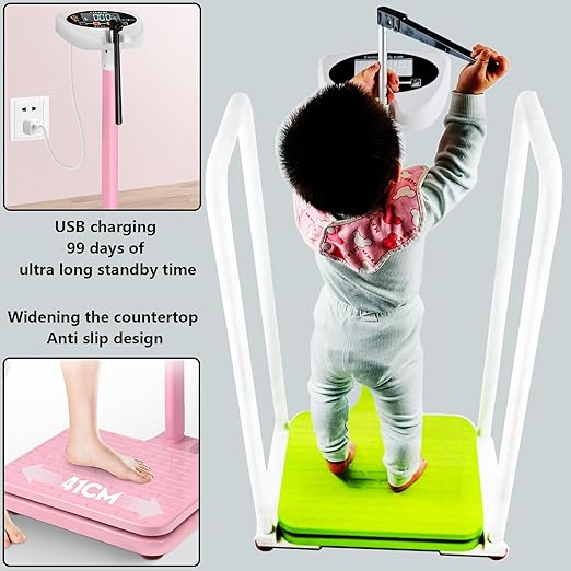 Armrest Electronic Medical Height and Weight Scale,20" L x 12" W x34 H, Up to 420lb Weight Capacity, 75” Height Measurement, LCD Display, USB Charging, Temperature Display (Fresh Green)
