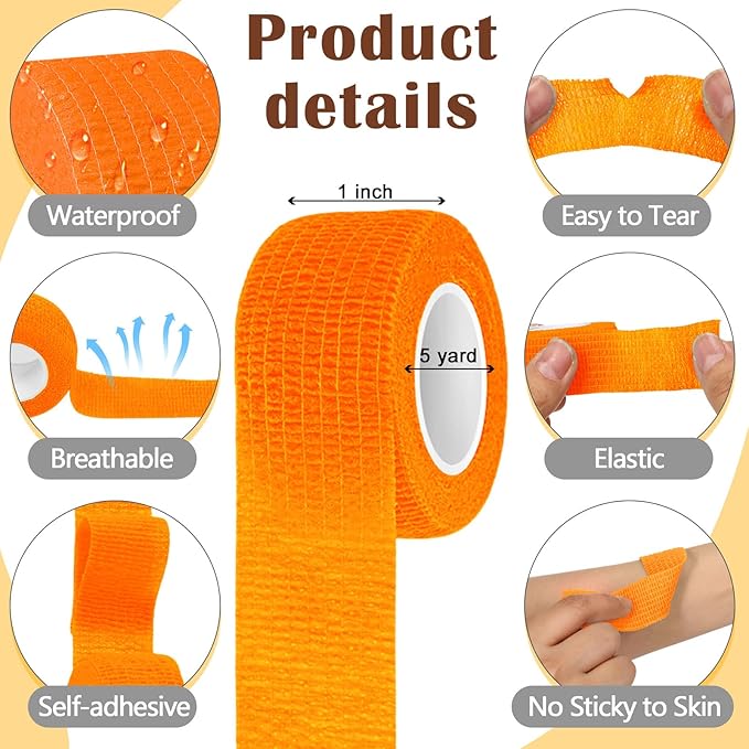 Treela 64 Pack 1" x 5 Yards Self Adhesive Cohesive Bandage Wraps, Elastic Breathable Athletic Tape, Flexible Self Adherent Bandage Rolls for Wrist, Ankle, Fingers, Sports & Pets (Multi Color)