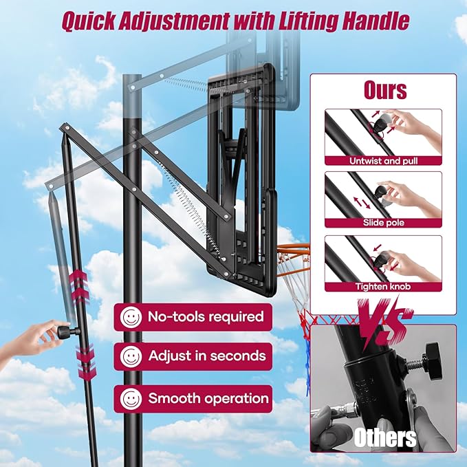 Asbest 44" Portable Basketball Hoop Outdoor | 5.5-10ft Stepless Adjustable Height Basketball Goal System for Driveway, Backyard, for All Ages