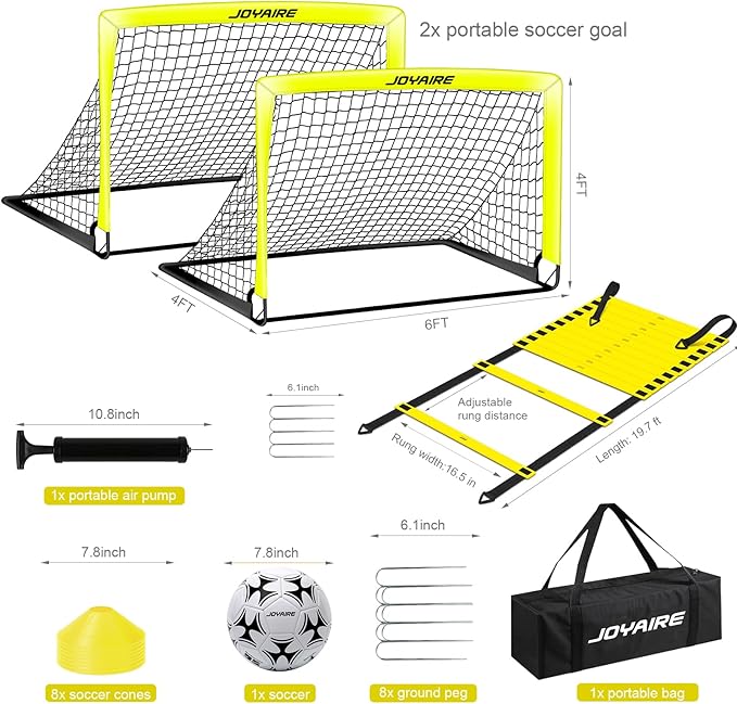Kids Soccer Goals for Backyard Set, Portable Toddler Soccer Goal 2 of 4x3 ft, 6x4 ft, 7x5 ft, Soccer Training Equipment, Pop Up Soccer Net Kit with Size 4 Soccer Ball, Youth Games, Outdoor Sports Play