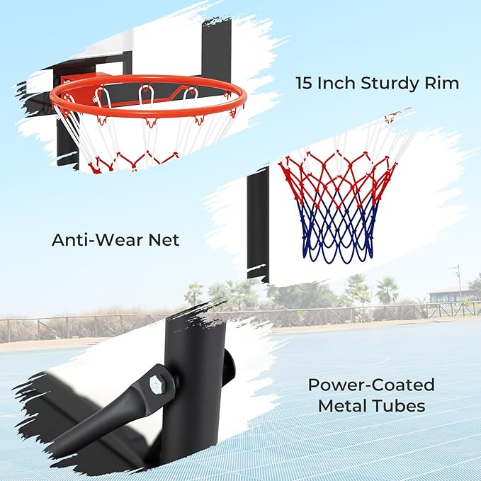 Goplus Basketball Hoop Outdoor, Portable 3.3-7FT/10FT Adjustable Basketball Goal System w/Shatterproof PC Backboard, Wheels for Adults in Pool Driveway Backyard