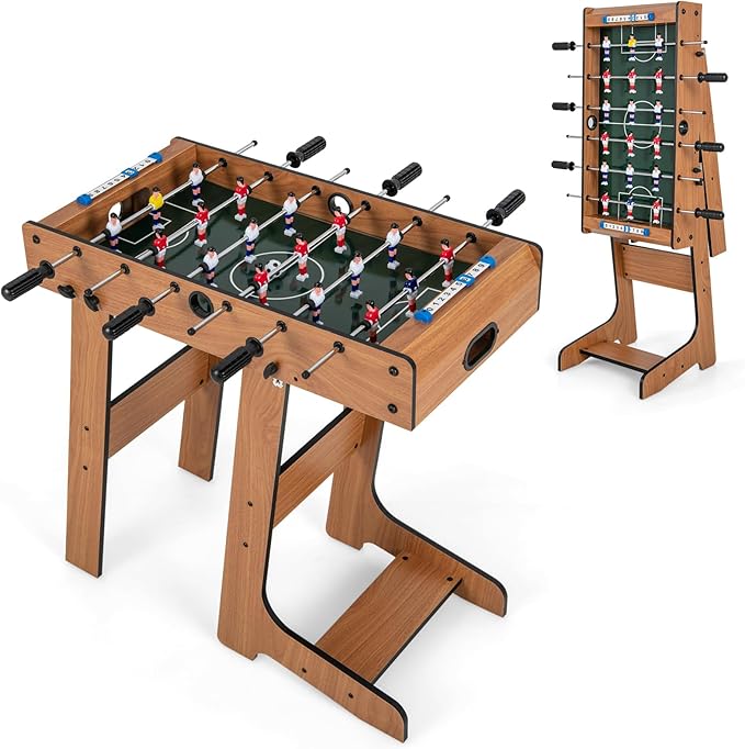 Goplus Folding Foosball Table, 27” Wooden Soccer Game Table with 2 Footballs & Score Keepers, Indoor Outdoor Portable Football Game Set for Kids Adults, Arcades, Bars, Parties, Family Nights