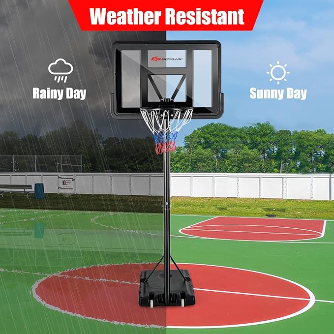 Goplus Portable Basketball Hoop, 10FT Height Adjustable Basketball Goal w/44‘’ Shatterproof Backboard, Outdoor Basketball Stand for Adults Backyard Driveway