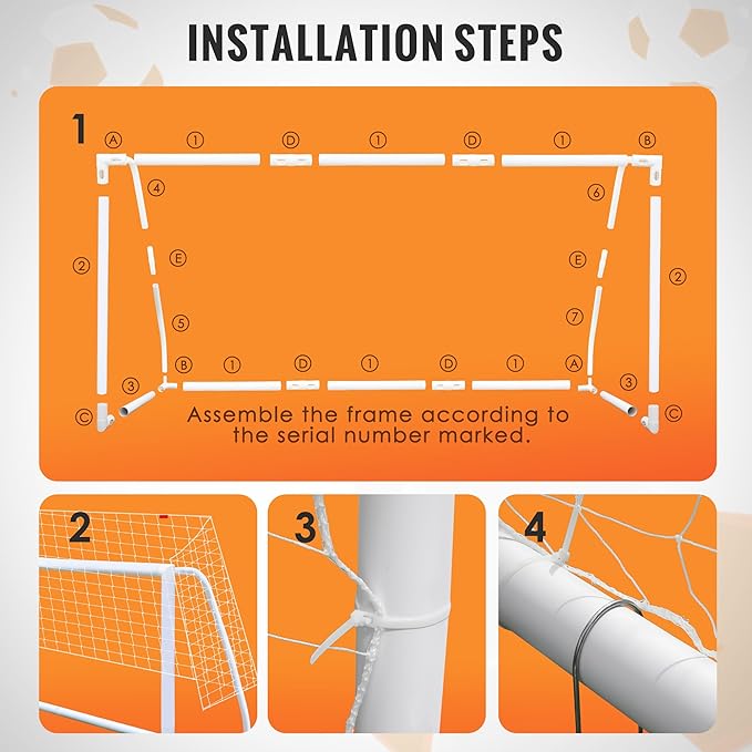 ORIENGEAR Soccer Goal, 12x6/10x6.5/8x6/6x4 Full Size Soccer Goals for Backyard, Soccer Net with Training Discs, Portable Soccer Goal for Kids and Adults with 1 Carry Bag, Porterias De Futbol