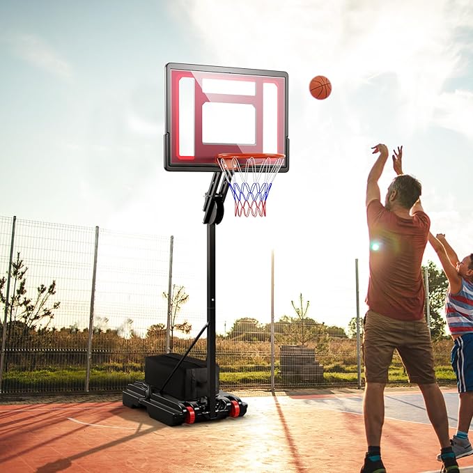 Goplus Portable Basketball Hoop Outdoor, 5FT-10FT Height Adjustable Basketball Stand System with Shatterproof Backboard, Weighted Bag, Indoor Outside Court Basketball Goal for Kids Youth