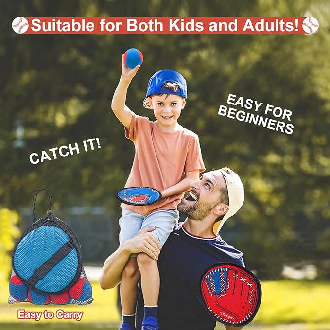 Toss and Catch Ball Game, Kids Toddler Baseball Glove & Catch Ball Toys, Kids Outdoor Games for Family, Toys for Beach Pool Yard Outside, Birthday Gift for Ages 3 4 5 6 7 8-12 (Blue-2 Pack)