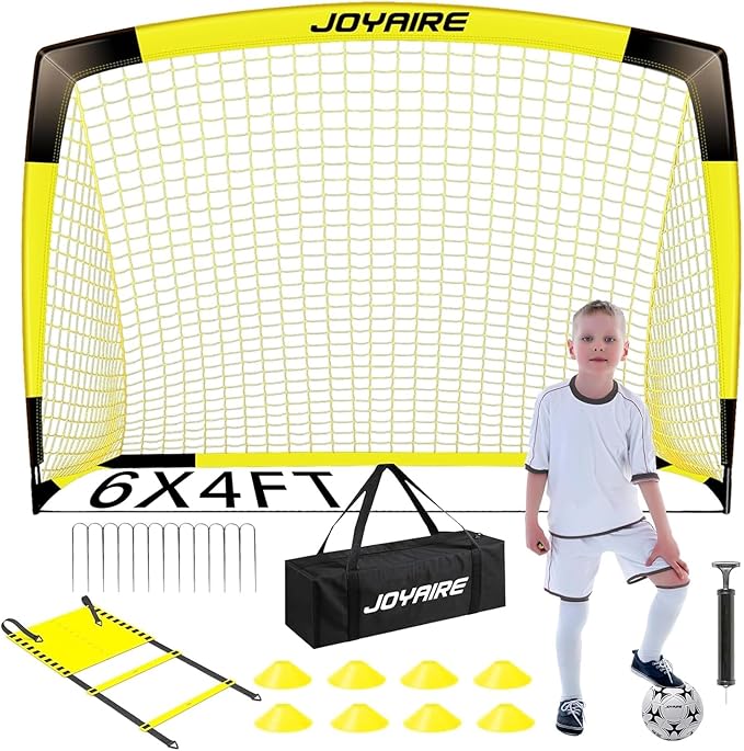 Kids Soccer Goals for Backyard Set, Portable Toddler Soccer Goal 2 of 6x4 ft, 4x3 ft, 7x5 ft, Soccer Training Equipment, Pop Up Soccer Net Kit with Size 4 Soccer Ball, Outdoor Sports Play, Youth Game