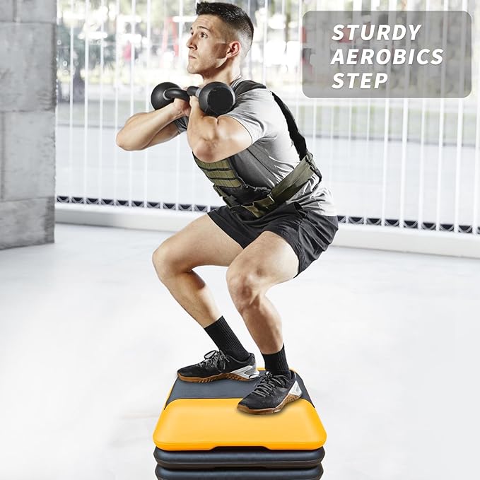 Aerobic Step Platform 30" × 14" Height Adjustable Workout Step for Fitness Strength Training with Risers Exercise Platform for Home Gym