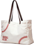 XL Baseball Mom Tote Bags For Women Canvas Utility Purse Handbag with Pockets