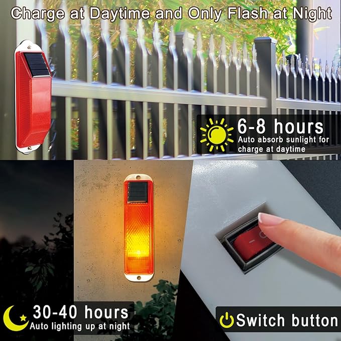 Aolyty Solar Strobe Warning Light Sensitive LED Warning Lamp Super Bright IP54 Waterproof Light Control Flashing Beacon Barricade Construction Safety Road Signs Flash Traffic Lights (Yellow)