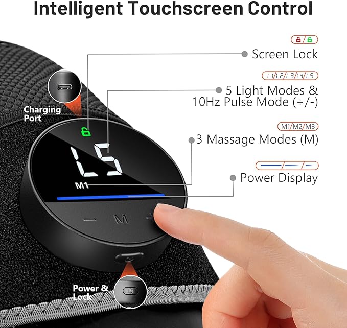 HALIDODO Red Light Therapy & Vibration Massage Knee Brace - Wireless Rechargeable Controller, 660nm&850nm Red Light Therapy Heated Device for Knee/Joint/Elbow/Shoulder Pain Relief, Faster Recovery