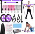Pilates Bar Kit with Resistance Bands,Ab Roller,2 in 1 Foot Strap & Handle,Door Anchor Pilates Equipment with Resistance Bands, Portable Home Gym Yoga Fitness Bar for Women & Men