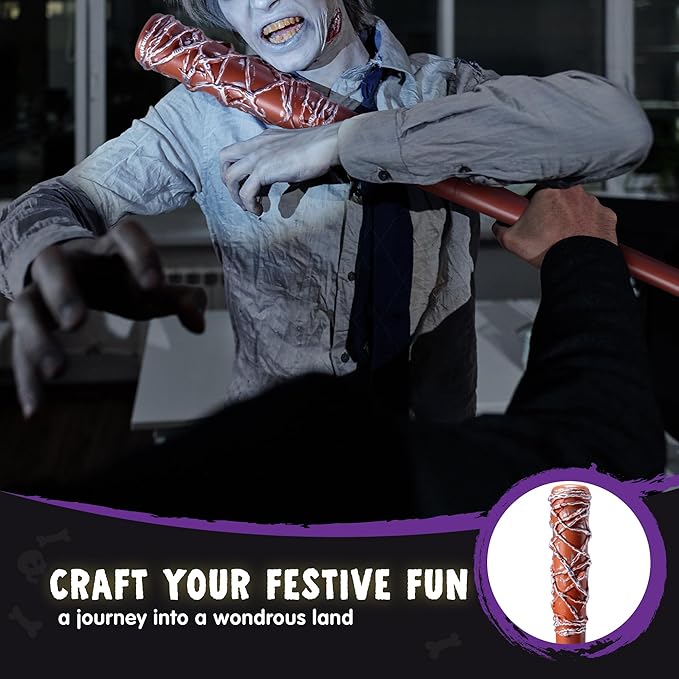 Spooktacular Creations 32 inch Barbed Wire Bat, Fake Baseball Bat Zombie Weapon for Kids Women Men Halloween Cosplay Cane Props, Halloween Costume Dress Up. Brown