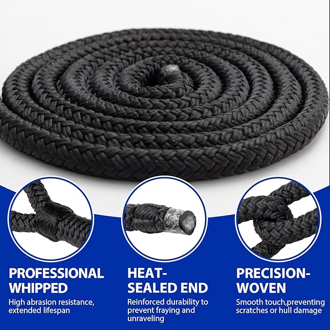 Boat Dock Lines Marine Rope - 5/8" x 15ft with Pre-Spliced 15" Loop Double Braided Nylon Ropes Bumper Tie Mooring Line for Boats Docking Pontoon Boating Accessories - 4 Pack
