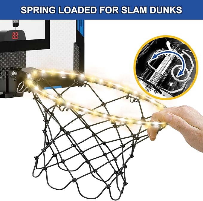 24" x 16" Large Basketball Hoop Indoor for Adults, Over The Door Basketball Hoop with Electronic Scoreboard/LED Rim, Big Basketball Toys Gifts Ideas for Man Kids Teens Boys Girls, Blue