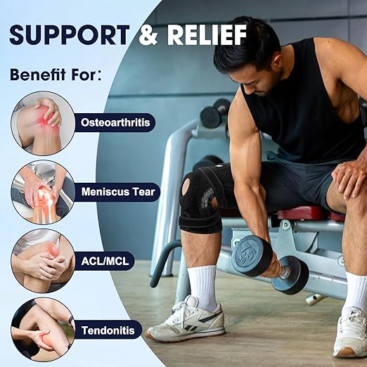 NEENCA ELITE Knee Brace for Men & Women - Open-Back Knee Support with Side Stabilizers & Patella Support for Meniscus Tear, Arthritis Pain, Injury Recovery, Running, Sports (Black, Medium)