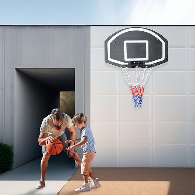 Wall Mounted Basketball Stand 28.5 x 18 Inch Shatterproof Backplate Folding Durable Basket and All-Weather Mesh Construction for Indoor and Outdoor Use